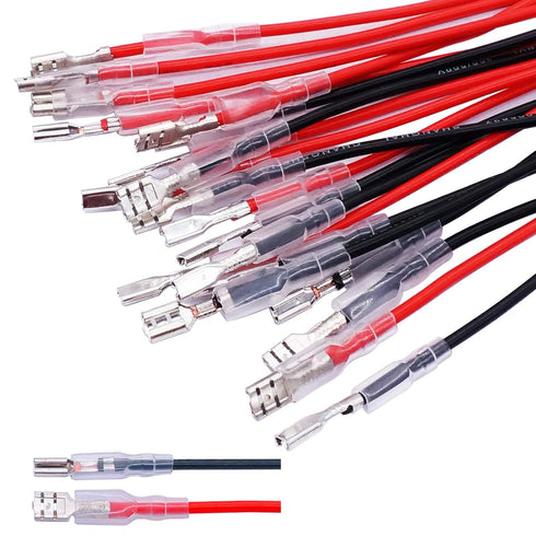 Twidec 20Pcs Female Spade Crimp Terminal, 2.8mm and 4.8mm with Insulating Sleeve and Wire Red + Black Assortment Kit