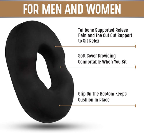 Lexia Tailbone Donut Pillow Seat Cushion Orthopedic Design| & Coccyx Memory Foam Pillow | Relieve Pain and Pressure
