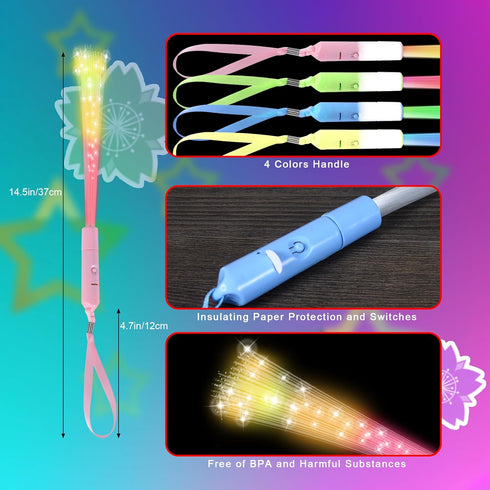 JSronms 48 PCS Fiber Optic Wand,Glow Fiber Optic Wands,Glow in The Dark Party,Glow Wands led Light up Party Favors