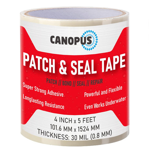 CANOPUS Waterproof Patch and Seal Tape, 4" x 5' White, Rubber Repair Tape for Roof, Gutter, Hoses, Pipes, Boats
