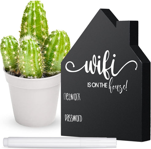 Jetec WiFi Password Sign, Wooden Freestanding Chalkboard Style Sign with Erasable Pen for Home Business Decor (5 x 3.7