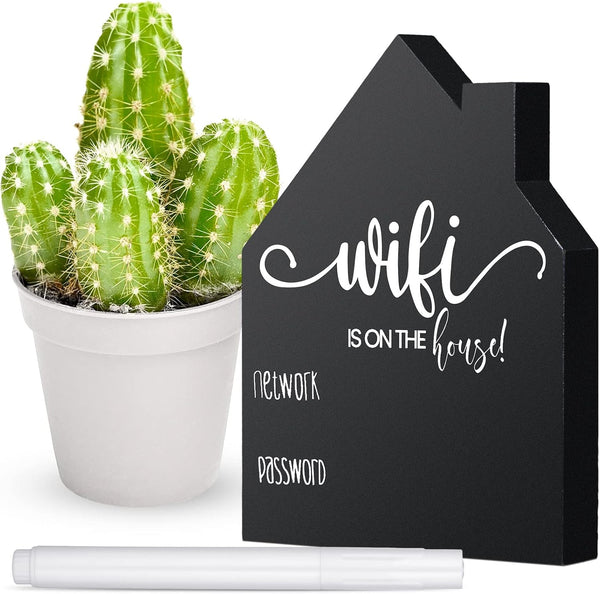 Jetec WiFi Password Sign, Wooden Freestanding Chalkboard Style Sign with Erasable Pen for Home Business Decor (5 x 3.7