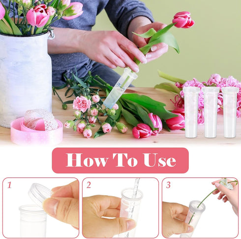100 Pack 60 ML 4.3 Inch DAJAVE Floral Water Tubes Plastic Water Tubes for Flowers, Clear Flower Vials with Caps
