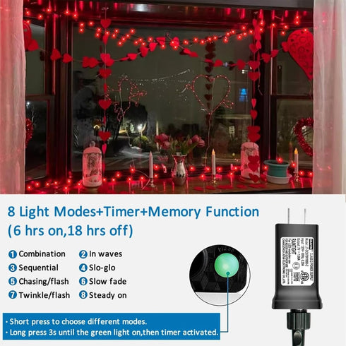 66ft 200 8 YEGUO LED String Lights Outdoor Waterproof, Red Christmas Lights Indoor, Twinkle Christmas Tree Lights Plug