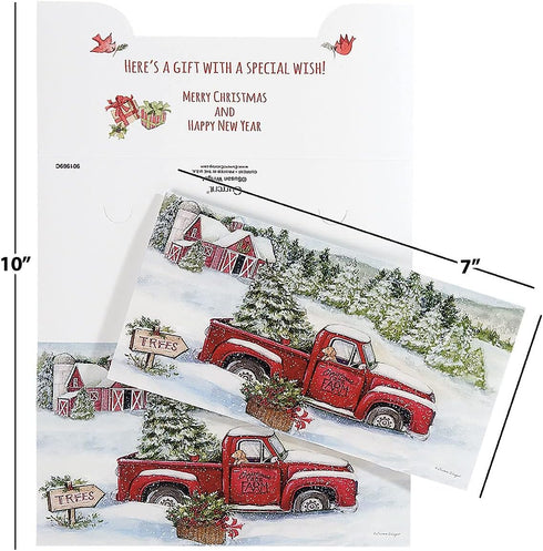 Set 6 (3 3 5/8" 7" Red Truck Puppy Cash Christmas Card Holders by Susan Winget, of Holiday Money Cards Designs), x