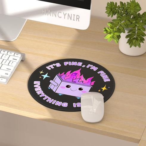 Funny Mouse Pad for Desk, Cute Office Decor for Women, Dumpster on Fire Small Mousepad with Non-Slip Rubber Base, This is Fine Round Computer Mouse Pads for Laptop Desk Accessories Supplies by Hancynir
