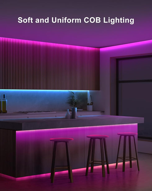 4.92ft Bluetooth RGB COB Led Strip Lights with Remote, Dimmable Smart App Led COB Light Strip, Color Changing Music Sync, Indoor COB Led Lights for TV, Bedroom, Home, Decor, Party by Tatazone