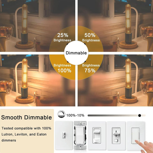 7.3 Inch 3000K Bulbs 80 800LM E26 Bulb 6W Dimmable, T10 T9 Bulbfor 2Pack Warm White Edison Equal Watt, Led Long Tubular