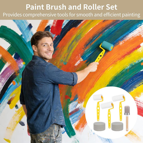 DORMIYA 6PCS Set, 3 1 2 Paint Brush and Roller Includes Oil-Based Sponge Rollers, a Cleaning Brush and Round Sponges