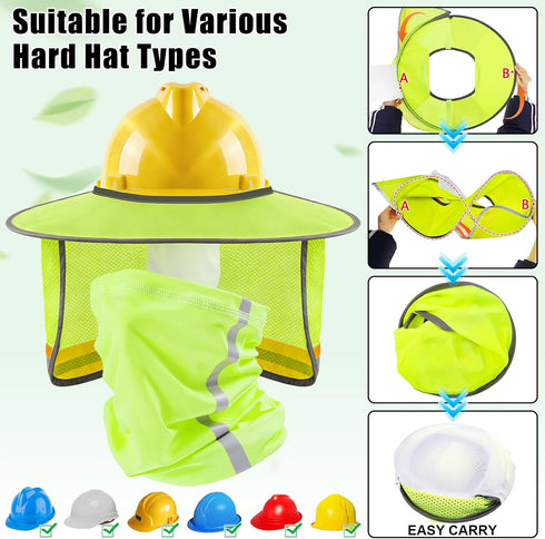 KJX Summer Hardhat Sun Shade, Hard Hat Visor Sun Shade Full Brim with Mesh Cape and Neck Gaiter, Hard Hat Sun Shield