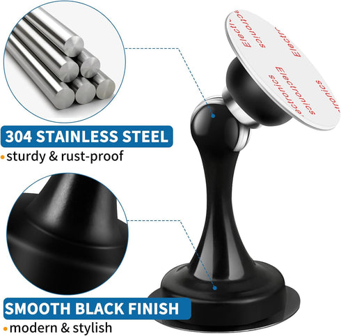 Magnetic Door Stopper, Self Adhesive Black Door Catch Holder for Wall or Floor Mounted, Stainless Steel