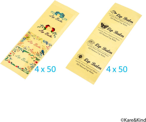Kare & Kind Value Pack of 400 Labels - 8 Different Designs for Lip Balm Containers, Self Adhesive