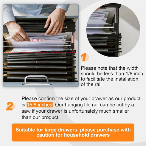 Epakh 8 Pieces Metal Hanging File Rail Clip Set for File Storage, 4 Cabinet Rails for Hanging File Folder Frame