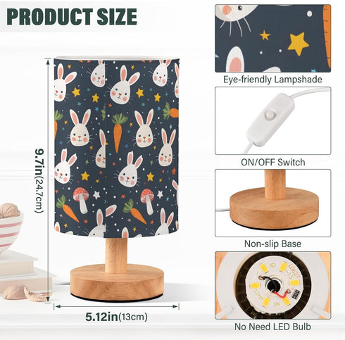 EFEWOI Table Lamp Cute Rabbits Carrot Star Bedside Nightstand Lamps Decorative Fabric Shade Light with Wood Base