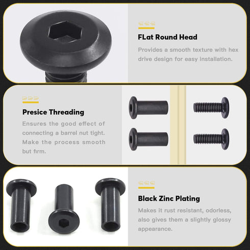 Mardatt 85pcs 7 M6x20mm/30mm/40mm/50mm/60mm/70mm/80mm Sizes Black Hex Socket Cap Bolts and Barrel Nuts Assortment Kit