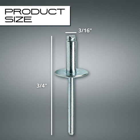 100PCS Large Flange Aluminum Pop Rivets 3/16" X 3/4" Big Head Steel Mandrel Dome Body Blind Clenches