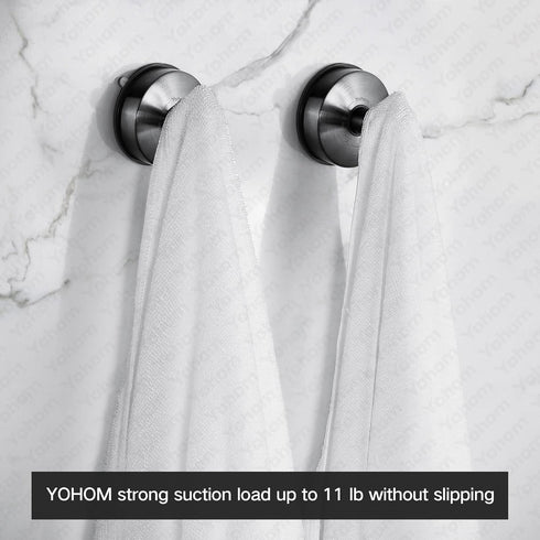 4 YOHOM Suction Cup Hooks Shower Towel Holder Stainless Steel Vacuum Bathroom Shower Hook Suction Towel Rack Kitchen