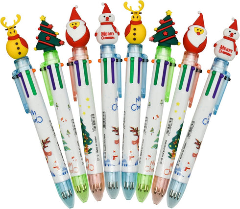 Maydahui 12PCS Christmas Multicolor Ballpoint Pens, 6-in-1 Retractable Printing Pens for Christmas Party