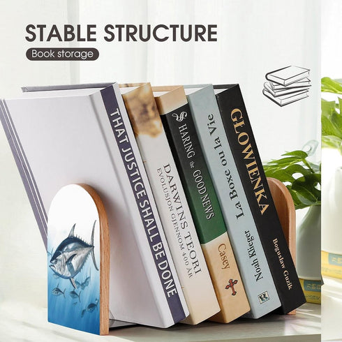VstaDank 1 Bluefin Tuna Thunnus Bookends for Shelves Non Skid Book Stoppers Universal Economy Bookend Heavy Duty Wood