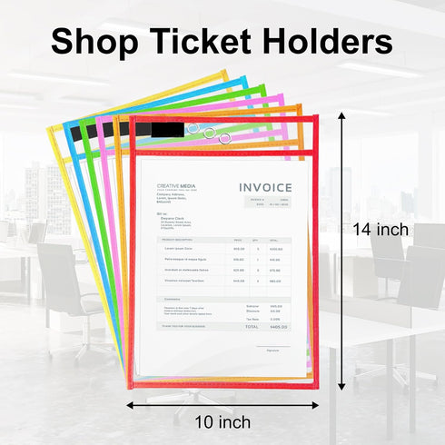 Merkaunis 60 Pack 10x14 Inches 6 Dry Erase Pockets, Oversized for Neat Insertion, Job Ticket Holders, Clear Reusable