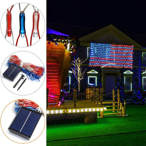 420 4th realization American Advanced Flag Lights, LED Solar String Lights, Waterproof Led Flag Net Light of The United