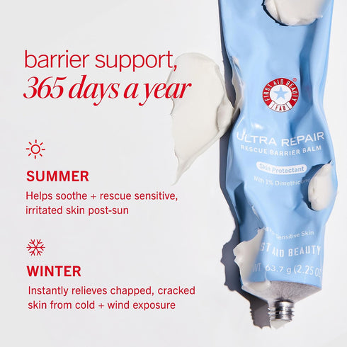 1% 2.25 oz First Aid Beauty Ultra Repair Rescue Barrier Balm, Dimethicone OTC Skin Protectant, Fragrance Free, Helps
