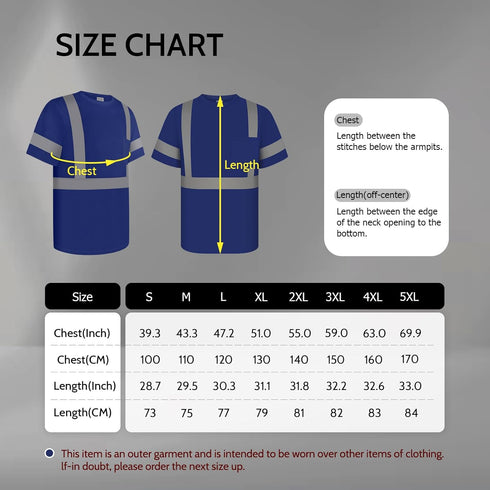 Class 3 Hi Vis Shirts for Men, Short Sleeve Reflective Safety Shirts for Women, Durable UCR-Blue XXL