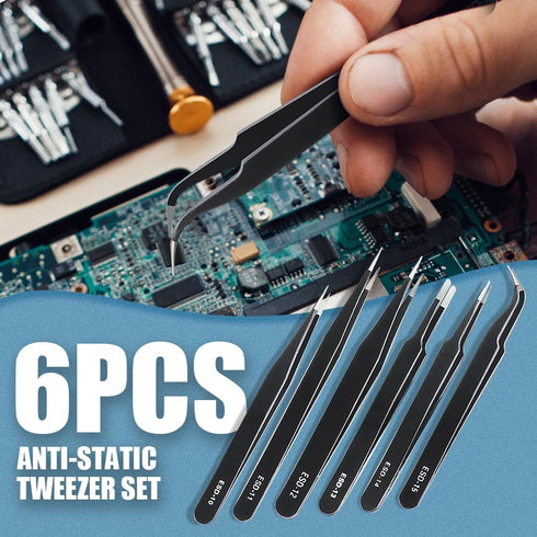 6 Pcs Precision Tweezers Set, Premium Non-Magnetic Stainless Steel for Electronics, Craft, Laboratory Work