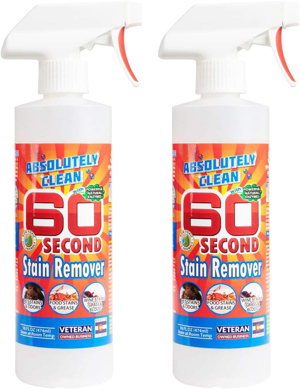 Amazing 60 Second Stain Remover - Commercial Strength Natural Enzymes for Food, Grease, Pet Stains - 16oz 2-Pack