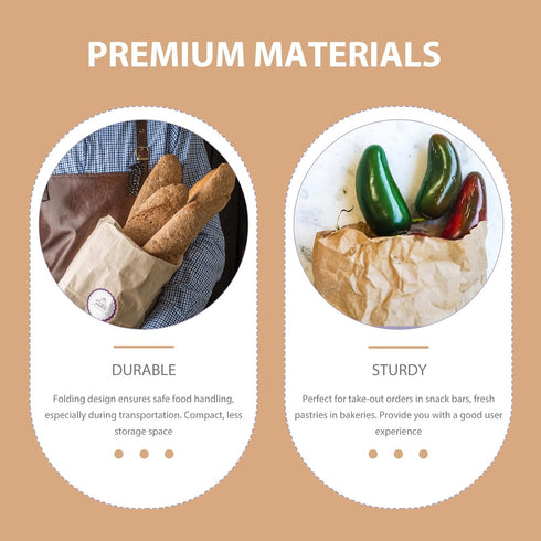 60g 3# 100pcs Packaging SOLUSTRE Kraft Paper Bread Bags Small Size Thin Portable Bakery Treat Bags for Household Cookie
