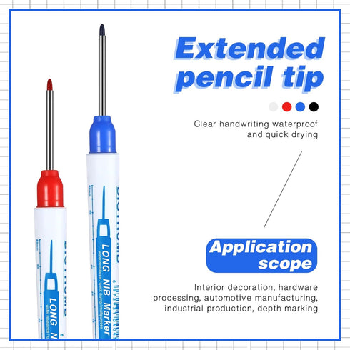 SATINIOR 20 Pcs Deep Hole Marker Pens, Waterproof Deep Reach Markers for Carpenters, Builders, Construction, 4 Ink