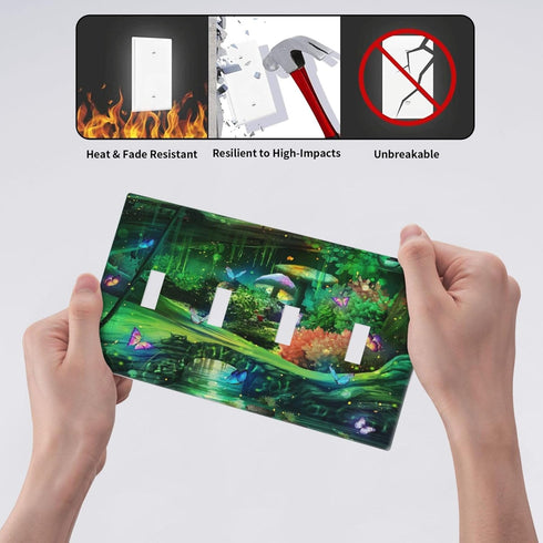 Decorative Switch Plate Covers, Forest Spring Enchanted Fairy Wonderland, 4 Gang Light Switch Cover for Kidroom