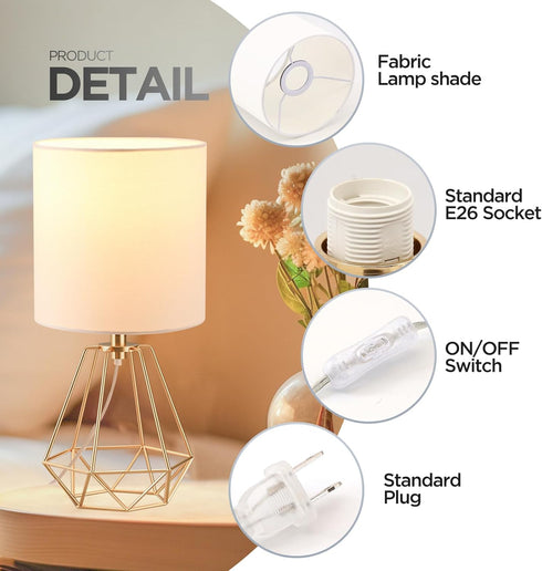 Fengarolam Lamp,14" Shade,E26 Vintage Golden Metal Table Small Bedside Lamp with Farmhouse Hollowed Out Metal Base