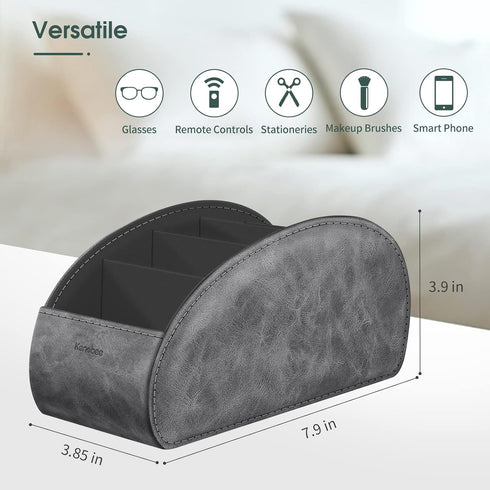 Large Remote Control Holder with 5 Compartments, KENOBEE Anti-slip Desktop Caddy for Phone, Office Supplies - Gray