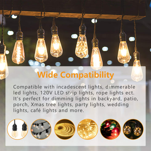 Dimmer 1000W IP68 3 Dimmer Dimmable Outdoor Switch for String Lights, Max Power Waterproof Wireless RF Remote Control