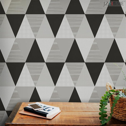Y1337 Peel and Stick Wallpaper 17.7" x 9.8ft, Gray Geometric Triangle Self Adhesive Contact Paper for Home Decor