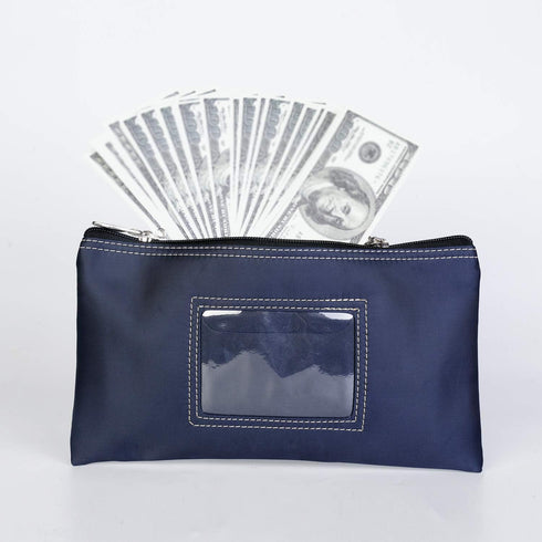 Lockable Bank Deposit Bag with Upgraded Zipper, Multi-Purpose Storage Zipper Pouch in Dark Blue