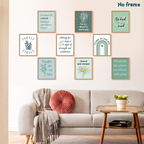 Lincia 9 Pcs Boho Mental Health Posters, Motivational Psychology Decor, 8 x 10 in (Green)