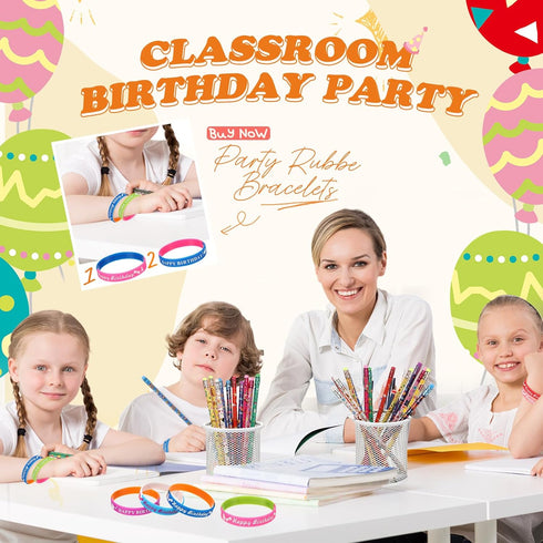 Sabary 48 Pcs Happy Birthday Pencils and Rubber Bracelets Set, Birthday Party Favors