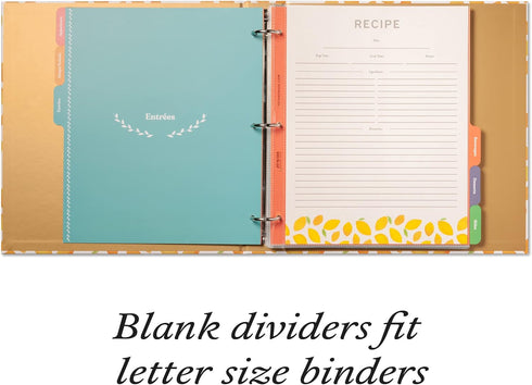 Jot & Mark Recipe Binder Tab Dividers with Blank Labels | 6 Customizable Organizer Dividers for 8.5" x 11" Binders