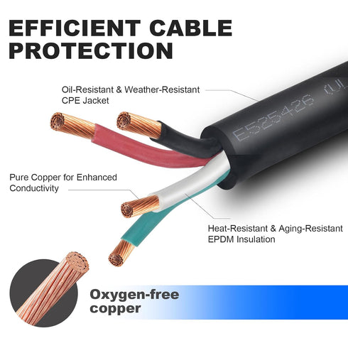 18/4 15FT 600V 18 4 Wire SOOW Wires Gauge Portable Power Cable Conductor Electric Wire Cord for Battery Charger