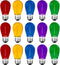 Meconard 15Pack S14 Colored LED String Light Bulbs, 1 Watt Plastic Shatterproof, E26 Medium Base, Multi-Color