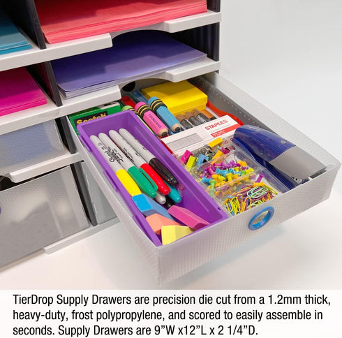 TierDrop Desktop Organizer Supply Drawers, Set of 2, Clear the Clutter and Keep Desk Accessories Organized