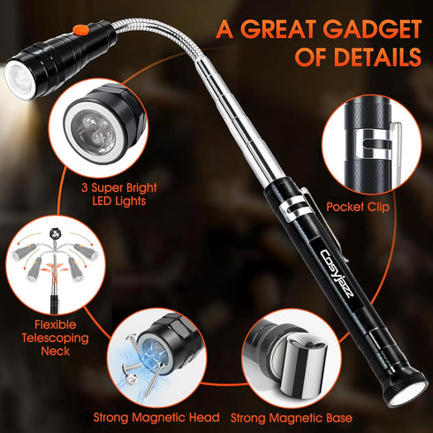 Cosyjazz Magnetic Pickup Tool, Magnetic Flashlight Telescoping Magnet with LED Flashlight and Extendable Neck, Cool