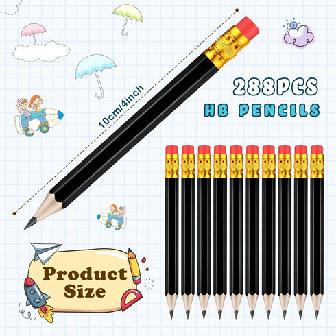Chivao 288 Pieces Golf Pencils Half Pencils with Eraser #2 HB Pre Sharpened Baby Shower Pencils Mini Pencils for Baby Shower Wedding Party Favors School Office Supplies 4 Inch (Black) by Chivao