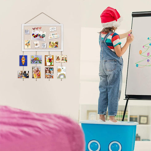 Emfogo 2Pack Cork Bulletin Boards, 16"x11" White Linen with White Frame, Pin Board for Home Kitchen School Office Decor