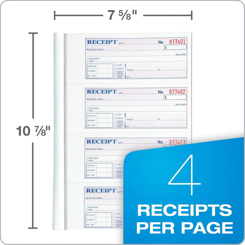 Adams 3-Part 7-5/8" 10-7/8", 100 Sets 4 5 Pack (TC1182-5) Money and Rent Receipt Books, Carbonless, x Bound Wraparound