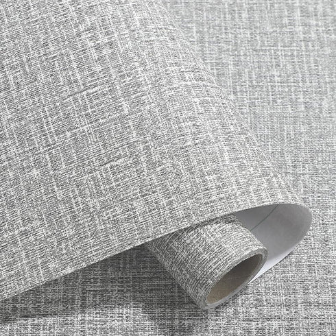 Yancorp 10ft Textured Fabric Gray Wallpaper, Faux Grasscloth Peel and Stick Self-Adhesive for Cabinets