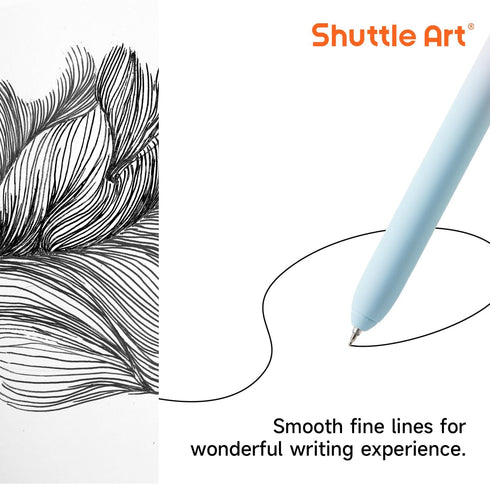 Shuttle Art Retractable Pastel Shifting Gel Ink Pens, 15 Pack Black Ink Pens, Cute 0.5mm Fine Point for Writing