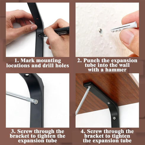 HARSKIYER 4pcs 10 8 Inch Black Metal Shelf Support Angle L Brackets, x Wall Mounted Floating Shelf Brackets Heavy Duty